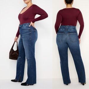 Good American Good Boy Split Hem High Waist Straight Leg Jeans